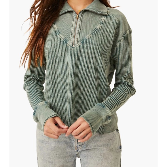 Free People Tops - BNWT! Free People “Ashton” Thermal Half-Zip Top in Dried Pine